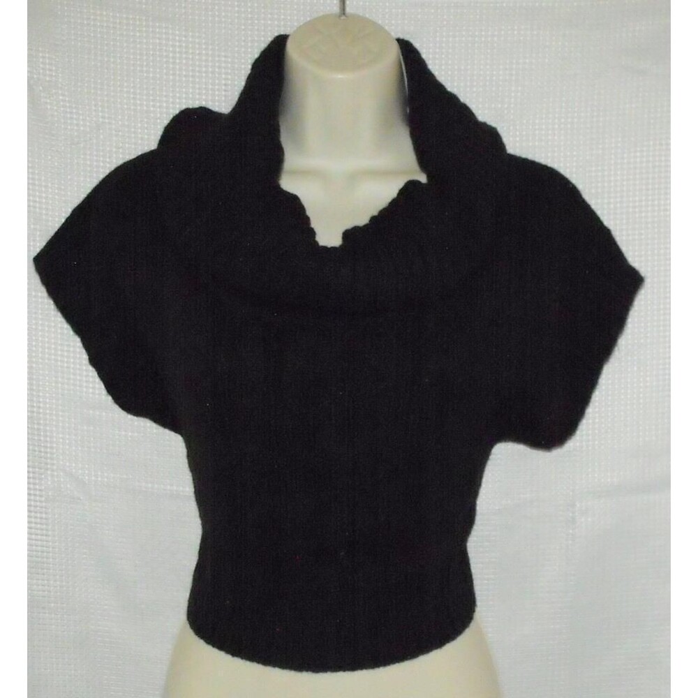 POUT Black Sz Jr Medium Cowl Neck Stretchy Short Sleeve Cropped Sweater